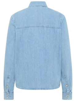 Chemisier Sedana en coton bleu uni droit à col français et boutons pression