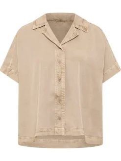 Chemisier taupe uni avec une coupe oversize et un col cubain