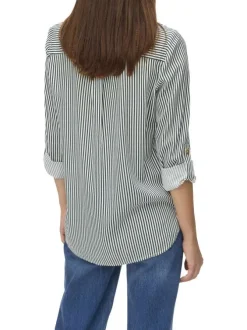 Chemisier vert rayé avec un col chemise et à manches longues
