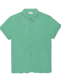 Chemisier vert uni coupe droite col français et manches courtes