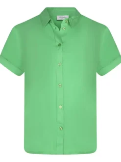Chemisier vert uni coupe droite col français et manches courtes
