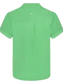 Chemisier vert uni coupe droite col français et manches courtes