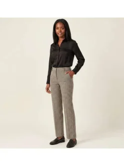 Chino anthracite pied de poule à coupe droite et poches passepoilées