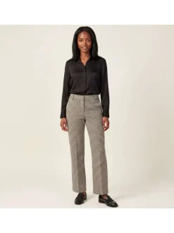 Chino anthracite pied de poule à coupe droite et poches passepoilées