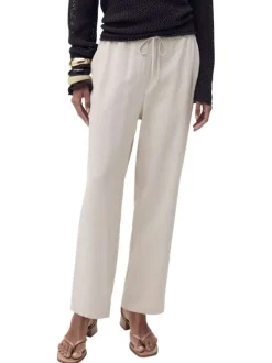 Chino beige clair uni à coupe droite et à taille élastiquée avec un lien