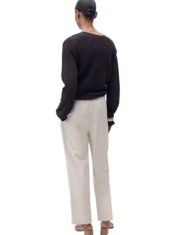 Chino beige clair uni à coupe droite et à taille élastiquée avec un lien