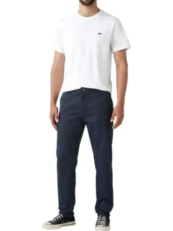 Chino bleu marine uni à coupe slim avec une taille intermédiaire