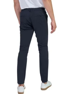 Chino bleu uni avec une coupe slim fit et un cordon à nouer à la taille