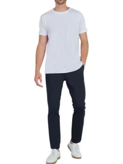Chino bleu uni avec une coupe slim fit et un cordon à nouer à la taille