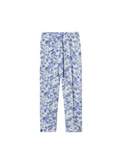 Chino écru fleuri bleu coupe regular avec lacet de nouage