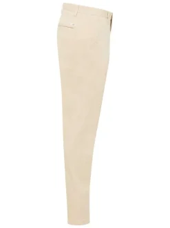 Chino en coton beige uni avec une coupe slim et des passants à la taille