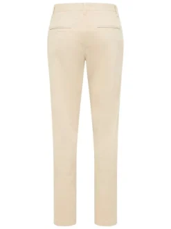 Chino en coton beige uni avec une coupe slim et des passants à la taille