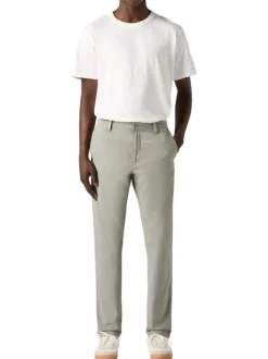 Chino en coton beige uni avec une coupe slim et des passants pour ceinture