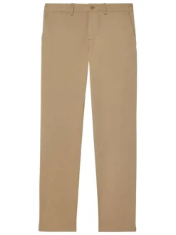 Chino en coton beige uni avec une coupe slim et poches passepoilées