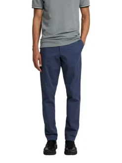 Chino en coton bleu indigo uni à coupe slim fit avec une taille intermédiaire