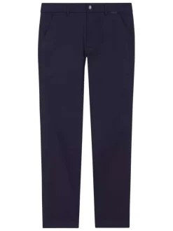 Chino en coton bleu marine uni avec une coupe slim et un aspect satiné