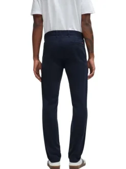 Chino en coton bleu marine uni avec une coupe slim fit et des passants