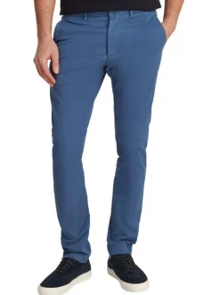 Chino en coton bleu uni à coupe slim avec le logo brodé en petit à l'arrière