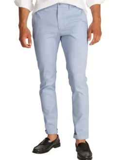 Chino en coton ciel uni à coupe slim et passants pour ceinture