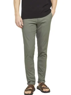 Chino en coton kaki uni avec une coupe droite et des passants pour ceinture