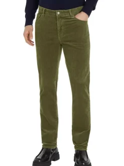 Chino en coton kaki uni avec une coupe slim et poches passepoilées avec boutons