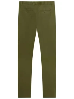 Chino en coton kaki uni avec une coupe slim et poches passepoilées avec boutons