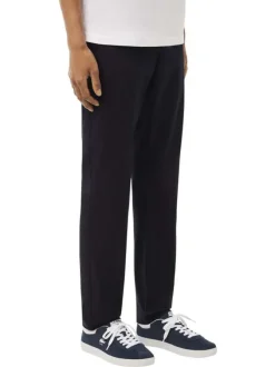Chino en coton marine uni slim avec poches à l'italienne à l'avant