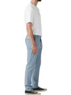 Chino en coton mélangé bleu uni à coupe slim avec une taille intermédiaire