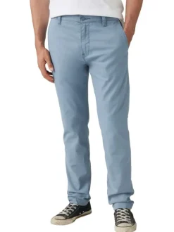 Chino en coton mélangé bleu uni à coupe slim avec une taille intermédiaire