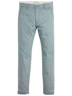 Chino en coton mélangé bleu uni à coupe slim avec une taille intermédiaire