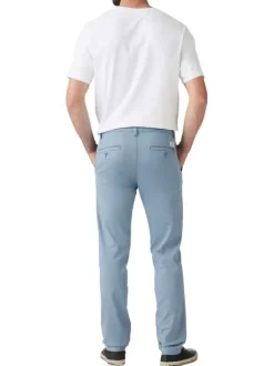 Chino en coton mélangé bleu uni à coupe slim avec une taille intermédiaire