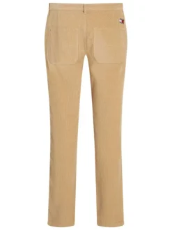 Chino en coton mélangé camel uni en velours côtelé avec une coupe slim