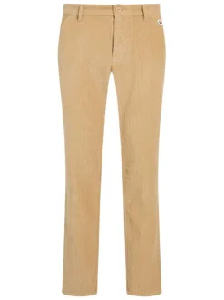 Chino en coton mélangé camel uni en velours côtelé avec une coupe slim