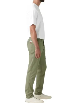 Chino en coton mélangé vert uni à coupe slim avec une taille intermédiaire