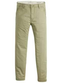 Chino en coton mélangé vert uni à coupe slim avec une taille intermédiaire