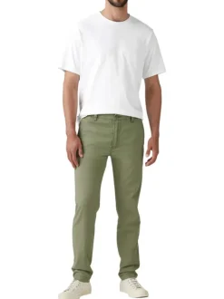 Chino en coton mélangé vert uni à coupe slim avec une taille intermédiaire