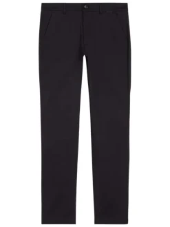 Chino en coton noir uni avec une coupe slim et un aspect satiné