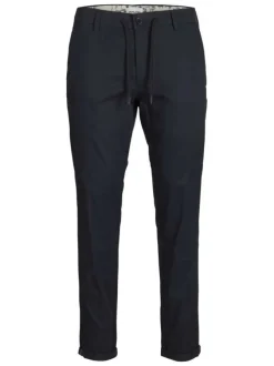 Chino en coton nuit uni avec une coupe droite et des passants pour ceinture