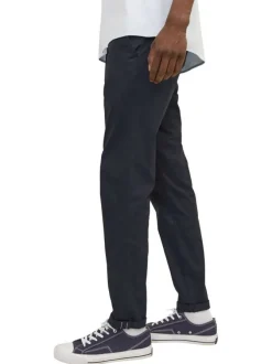 Chino en coton nuit uni avec une coupe droite et des passants pour ceinture