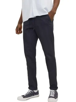 Chino en coton nuit uni avec une coupe droite et des passants pour ceinture
