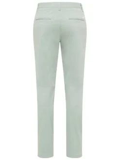 Chino en coton vert clair uni avec une coupe slim et des passants à la taille
