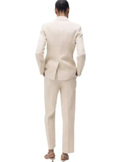 Chino en lin beige clair uni à coupe droite avec des passants