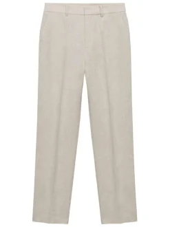 Chino en lin beige clair uni à coupe droite avec des passants