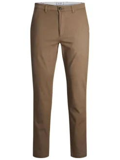 Chino Marco Dave en coton camel uni slim avec zip, bouton et poches