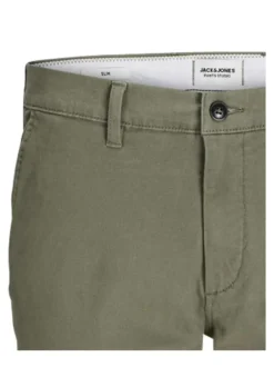 Chino Marco Dave en coton kaki uni à coupe slim avec poches passepoilées