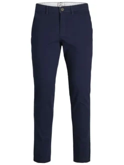 Chino Marco Dave en coton marine uni à coupe slim avec poches à l'italienne