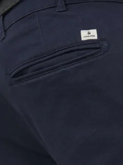 Chino Marco Dave en coton marine uni à coupe slim avec poches à l'italienne