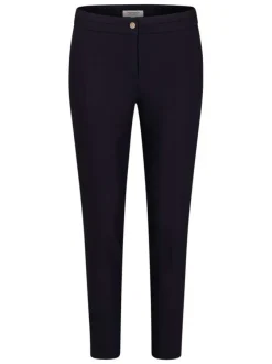 Chino marine uni avec une coupe slim et un bouton de fermeture en doré