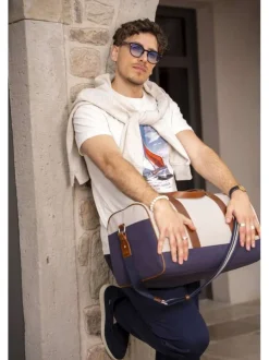 Chino marine uni à coupe ajustée, plis marqués avec cordon, zip et bouton