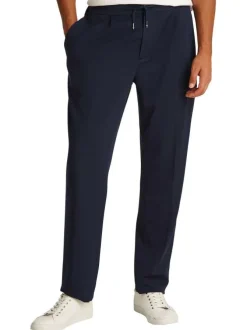 Chino marine uni à coupe ajustée, plis marqués avec cordon, zip et bouton